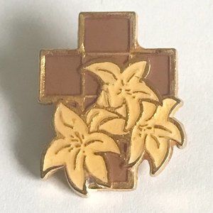 Vintage Easter Lilly Cross Pin Brooch Flower GGI Acrylic Enamel Gold Tone